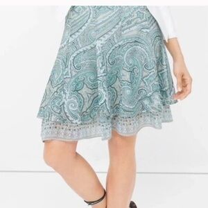 White House Black Market Mint green Paisley Rain Forest Printed Flirty Skirt 0